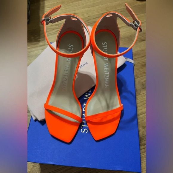 Stuart Weitzman Nudistcurve 100 Sandal in Orange Neon Blaze - Picture 8 of 11